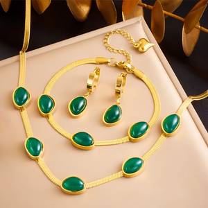 💚SET DE JOYAS EMERALDA LUX® (COLLAR, PULSERA Y PENDIENTES PARA UN TOQUE DE ELEGANCIA)💚